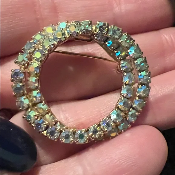 Vintage Double Circle A/B Rhinestone Brooch - Picture 8 of 8